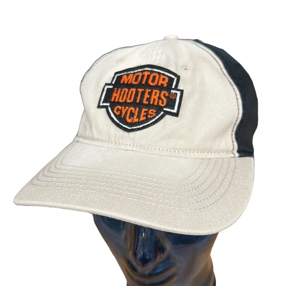 Hooters Motorcycles Khaki Tan Black Skull Embroidered Baseball Cap Hat Falcon